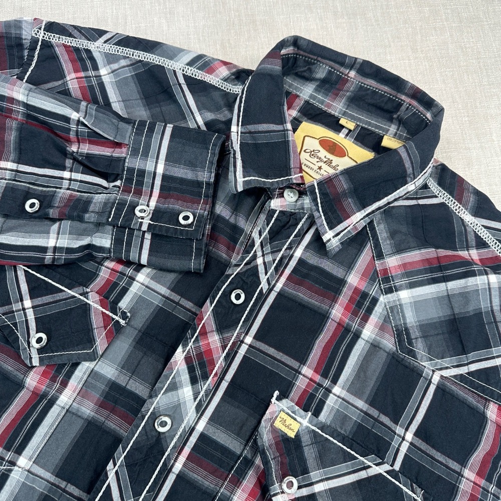 Larry Mahan Shirt Mens L Black Plaid Western Pearl Snap Cowboy Collection EUC